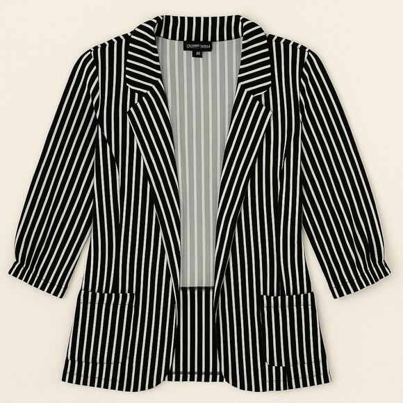 Robert Louis Black & White Striped Open Blazer Size M - Picture 3 of 6